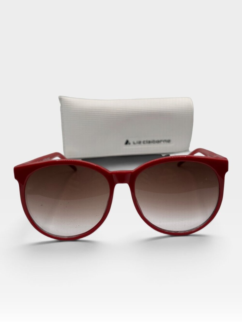 Liz Claiborne Red Round Sunglasses With Case Gradient Lenses Retro Style